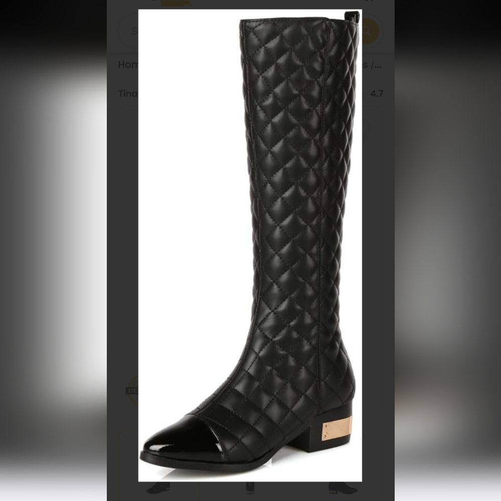NWT Quilted Cap-Toe Knee-High Boots (Black/Gold)- TinaCus